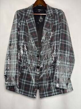 Women’s Torrid Size 2 Black & Blue Plaid Sparkly Blazer